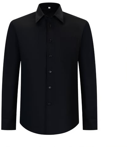Camisa Camarero Hombre con Mangas LARGAS - Uniforme HOSTELERIA para Hombre - S834 (FR/ES, Letras, S, M, Regular, Regular, Negro -1)