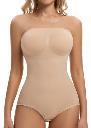 ONEW Body Gainant Bandeau sans Bretelles Femme Body Sculptant Ventre Plat avec Bretelles Spaghetti Amovibles Gaine Amincissante Invisible Shapewear Bodysuit Body Shaper