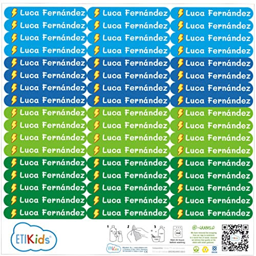 50 Etiquetas adhesivas personalizadas para marcar objetos 6 x 1cm. Pegatinas resistentes al agua para marcar material escolar, guarderías, colegios, campamentos, juguetes de niños, etc.
