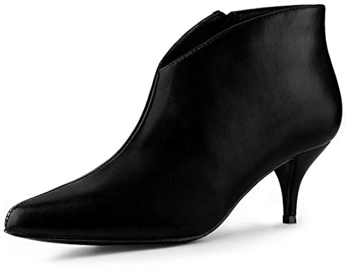Allegra K Women's Cutout Pointy Toe Stiletto Heels Boots Ankle Booties | 2 3/8 inches Heel Booties for Women, Side Zip Comfort Fall Winter V-Shape Design Boot Casual