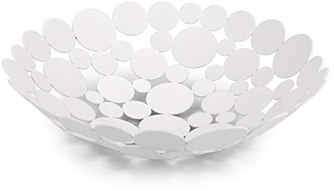 SumnaCon Panier à fruits en métal - Bol de rangement de cuisine et salle à manger - Support de présentation - Bol à pain et légumes - Blanc