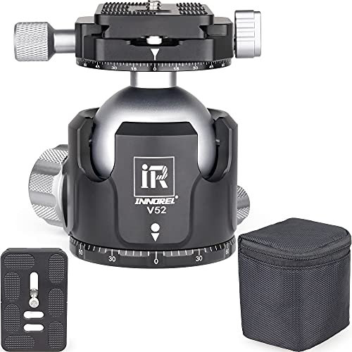 INNOREL V52 Cabeza de Bola de trípode de Perfil bajo, diámetro de la Bola φ52mm Carga máxima 66lb/30kg Todo Metal CNC Dual 360° Panoramic Shooting Camera Mount con Dos 1/4 Arca Swiss QR Placas