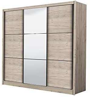 Arredo Stock Armadio guardaroba 3 ante scorrevoli una con specchio, struttura quercia, 242x60x215 cm