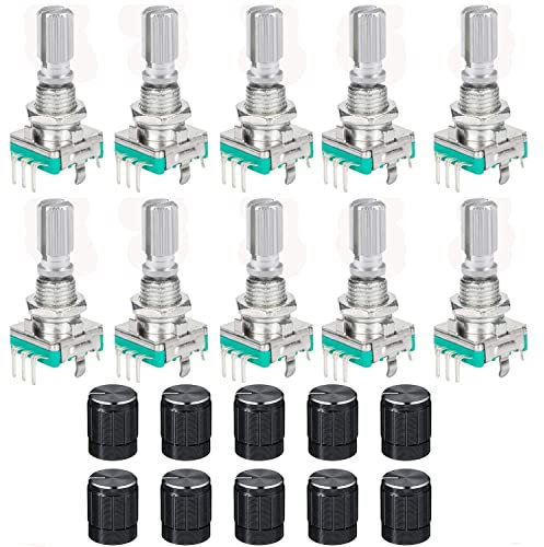 RUNCCI-YUN 10 Set EC11 360 Grad Drehgeber,5-Pin EC11 Audio Digital Potentiometer,Rotary Encoder Modul mit Schalter und Drehknopf Für Automobilelektronik Multimedia-Audio