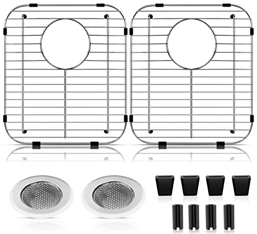 ARLBA 2-pack 304 rostfritt stål diskbänksskydd för köksvask med bakre dräneringshål, 33,5 cm x 29,2 cm köksvask galler universal, diskbänk ställ för botten av diskbänken med 2-pack diskbänkssilar