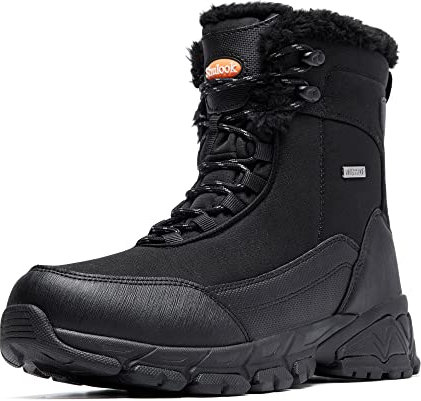 SHULOOK Winterstiefel Herren Wasserdicht Warm Gefüttert Schneestiefel Winterschuhe rutschfeste Hohe Wanderschuhe Outdoor Schuhe Winter für Wandern Arbeiten Camping (Schwarz EU 43)