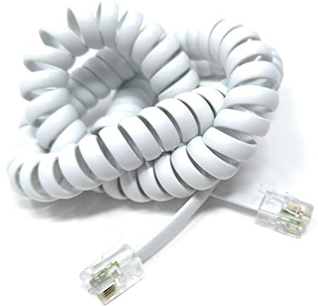 DRUT 3m Coiled RJ10 RJ9 RJ22 4P4C 4 PIN Telephone Handset Curly Lead Cable 10ft White