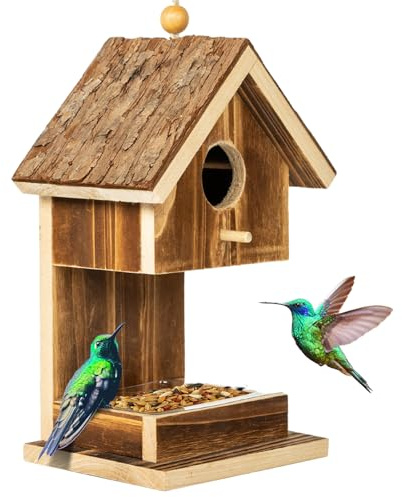 Bird Houses for Outside Hanging Bird House Feeder for Hummingbirds Cardinal Wren Bluebird Wild Birds Small Natural Wood Birdhouse for Country Cottages Farmhouse Outdoor Garden Decoration