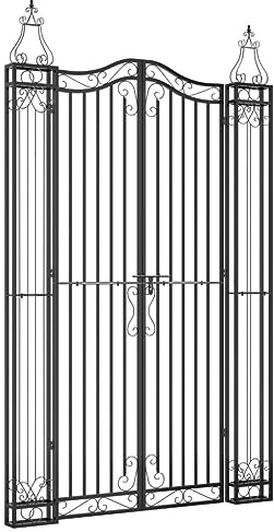 vidaXL Garden Gate, Fence Gate, Metal Gate for Patio Outdoor Lawn Yard, Lockable Entrance Gate, Decorative Gate, Black Wrought Iron