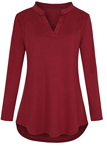 DondPO Camiseta de lactancia de manga larga de algodón suave, blusa de maternidad, blusa de invierno, manga larga, moda de maternidad, camiseta elástica, festiva, lactancia, enfermería, rojo, XL