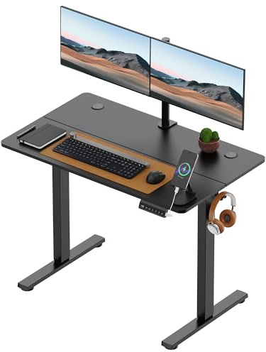 VonHaus Electric Standing Desk, USB-C Charging Height Adjustable Sit Stand Desk with Anti-Collision, Height Preset Technology & Cable Management, Black Two Piece Desktop & Steel Frame, 100x60cm