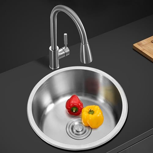 Lavello Da Incasso Acciaio Inox Lavello Da Cucina Lavandino Tondo Sottopiano Con Rubinetto Lavabo Cucina Incasso Per Cucina Camper Bar Caffetteria (36 * 36cm)