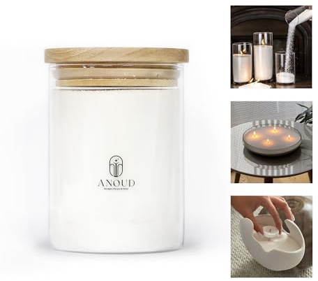 ANOUD Candle - Vela en forma de gránulos decorativos de arena con detalles que iluminan y armonizan los momentos especiales – Tarro de cristal especial de 400 g y 10 mechas