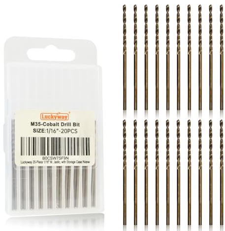 Luckyway 1/16 Cobalt Drill Bit (20 Pcs), Jobber Length Twist Drill Bit Set for Hard Metal, Stainless Steel, Cast Iron, Wood and Plastic, with Storage Case