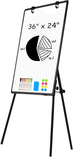 QUEENLINK Magnetic Whiteboard Easel, 36x24 Height Adjustable Dry Erase Board with Stand, Large Aluminium Frame White Board for Teaching, Flipchart Standing Writing Board for Office，Home (Black)
