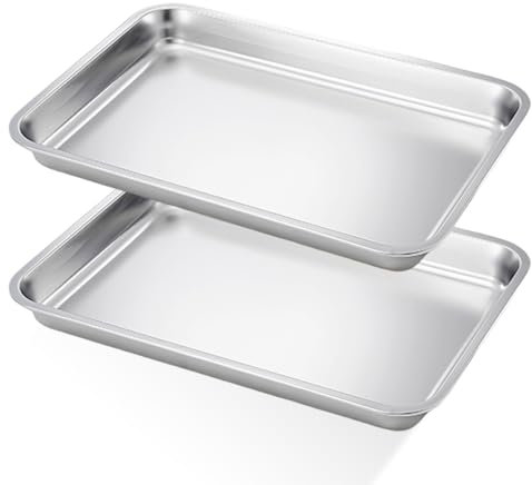 Set di 2 Placche da Forno Rettangolari in Acciaio Inox, Piastra per Cottura e Frittura, Piano Cottura 36 x 27 x 2 cm
