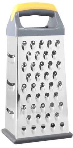 volumoon Grattugia in Acciaio Inox, 4 Lati Acciaio Inox Grattugia Formaggio Manuale, Grattugia Verdure con Base Antiscivolo, Grattugia Multifunzione da Cucina per Cetrioli, Verdura, Frutta (Argento)