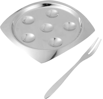 CONGARTENO Plato Para Caracoles y Ostras De Acero Inoxidable Pequeño Resistente a Altas Temperaturas Para Restaurantes y Uso Doméstico Con Tenedor De Dos Dientes