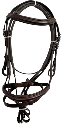 Premium-Qualität Pferd Zaumzeug Reithalfter aus Leder gepolstert erhöhtes Stirnband Nasenriemen griffig Gummizügeln Pferdezügel handgefertigt stark rutschfest Edelstahlbeschläge