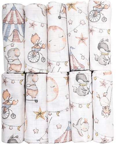 FENSILO Pannolini di garza per bambini, panni di garza, 10 pezzi, 70 x 80 cm, per neonati e neonati, panni in mussola per ragazzi e ragazze, in cotone, puliti, pulire e coprire 06