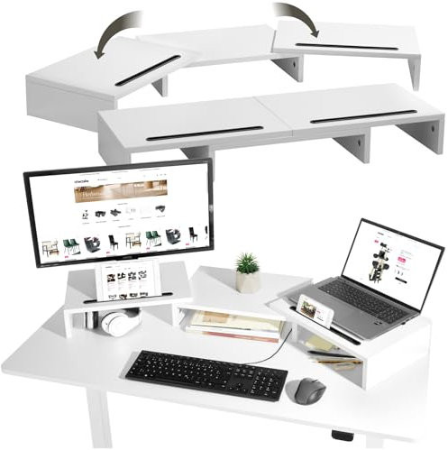 tectake® Monitorständer weiß, Monitor Ständer, Monitor Erhöhung, Bildschirmerhöhung, Schreibtisch Organizer, Schreibtisch Zubehör, Bürobedarf, PC Zubehör, Büro Gadgets für Arbeitszimmer, Home Office