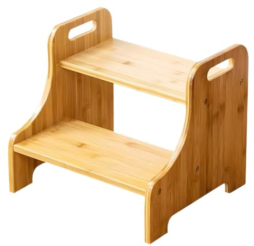 DOKKOME Tritthocker für Kinder 2 Stufen Bambus Hocker Holzhocker für Kinder Kindertreppche Hocker Holz Kinderschemel mit 2 Stufen Tritt-Schemel für Badezimmer Küche Kinderzimmer