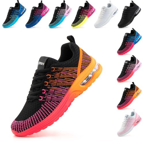 Hitmars Laufschuhe Damen Sportschuhe Luftpolster Atmungsaktiv Turnschuhe rutschfeste Leichtgewichts Straßenlaufschuhe Sneaker Joggingschuhe Fitness Schuhe Walkingschuhe Orange EU 38