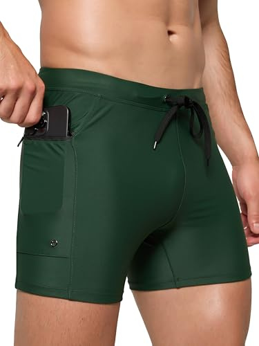 Arcweg badbyxor herr snäva med fickor snäva badshorts män pojkar sportiga kroppsbetonade simbyxor badbyxor boxer badbyxor sport träning, Grön, XXL