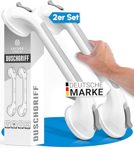 LECURE® Lot de 2 poignées de douche sans perçage - Poignée de douche et de baignoire extra forte avec ventouse - Idéal pour les personnes âgées et les personnes souffrant de restrictions physiques