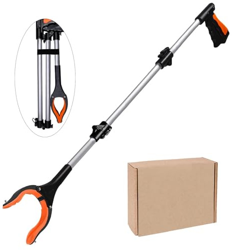 Pinza pieghevole, girevole, pinza per spazzatura, 80 cm, con punte magnetiche per la raccolta dei rifiuti, estensione del braccio da giardino, pinza telescopica (arancione)