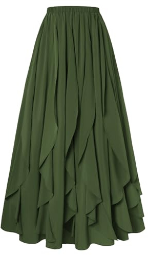 Scarlet Darkness Womens Boho Maxi Skirt 2026 Renaissance Long Skirt High Waist Ruffle Flowy Skirts Olive Green 2XL