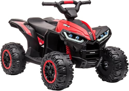 Quad elettrico 12 V per bambini con LED e musica, 2 velocità, clacson, veicolo per bambini con telecomando per ragazzi e ragazze dai 3 anni in Su (Rosso)