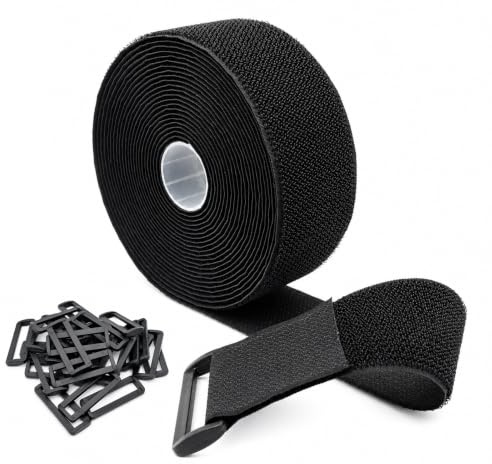 SURFOU Reusable Cable Straps 6m x 5cm, 30 Buckles, Self-Adhesive | Cut to Any Length, 5cm Wide Heavy Duty, for Cable Tidy, Hose, Pipe, Outdoor Gear & Luggage