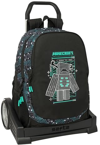 MINECRAFT SCREEN – Zaino scolastico, schienale ergonomico, con carrello Safta Evolution, ideale per bambini di diverse età, comodo e versatile, qualità e resistenza, 32 x 16 x 44 cm