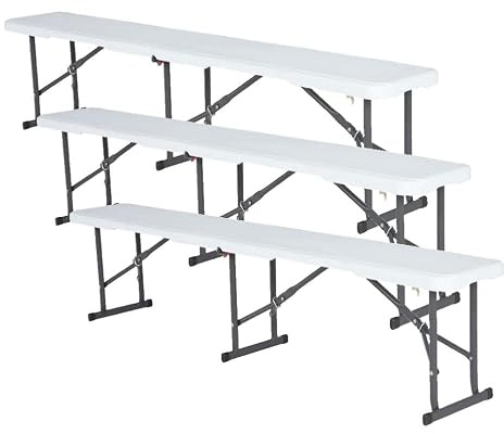 LIFETIME Banc Pliable Blanc Granite 182,8 x 29,2 x 42,1 cm 80305 (Lot de 3)