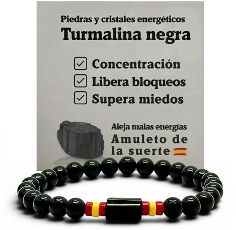 arana's® - Pulsera turmalina negra hecha en España - Piedras naturales para mujer y hombre 100% auténticas - Pulsera piedra natural con bolas de 6 mm - Hilo elástico gran resistencia (Turmalina)