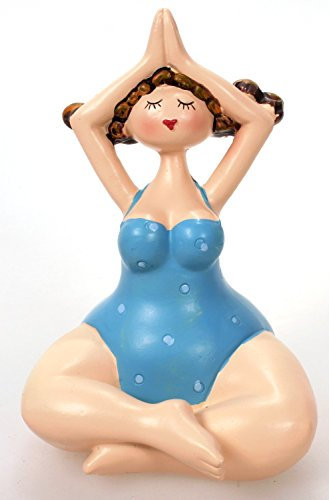 Yoga Dame im Badeanzug blau sitzend 12 cm Mädchen Rubensfrau mollige Dame Badenixe Dicke Frau Badezimmer Figur Schwimmerin