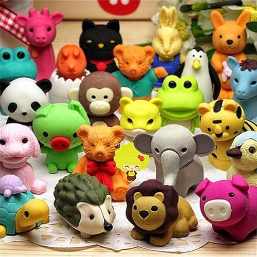 MINGZE 30 pcs Gommes à effacer, Premium Nouveauté gommes à effacer Ensemble de collection de Adorable, meilleurs jouets de puzzle pour la fête des enfants, carnavals et fournitures scolaires