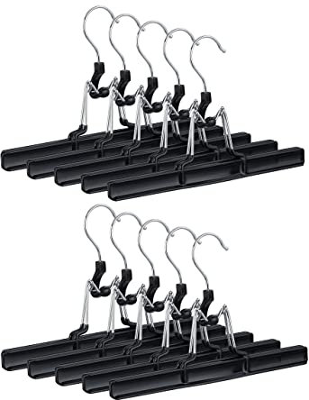 Relaxdays Cintres-Pinces Set de 10 Pantalons et Jupes Métal Caoutchouc Pinces Crochet rotatif 360° 26 cm, Noir