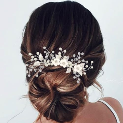 Unicra, pettine per capelli da sposa, con perle, accessorio per capelli da sposa, per donne e ragazze, colore: argento