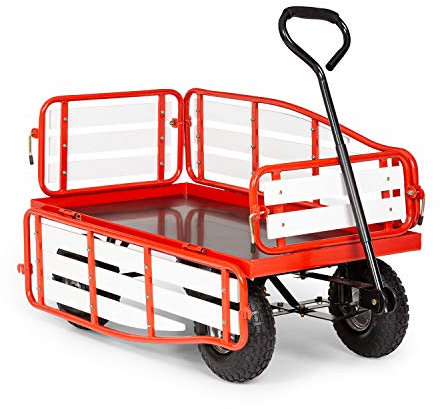 Waldbeck Ventura Chariot : Chariot à provisions, pneus Extra Larges : 9 cm, côtés Pliables en Composite Bois-Plastique, Surface de Chargement : 50 x 100 cm / 0,5 m², Hauteur du Cadre : 32 cm, Rouge