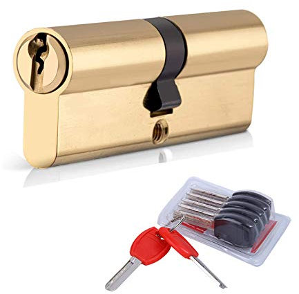Cilindro de Leva Larga de Cobre,Cilindro de Alta Seguridad,Cilindro cerradura,40 x 40 mm (80mm) Cilindro de doble vuelta para puertas/entradas exteriorescon 7 llaves