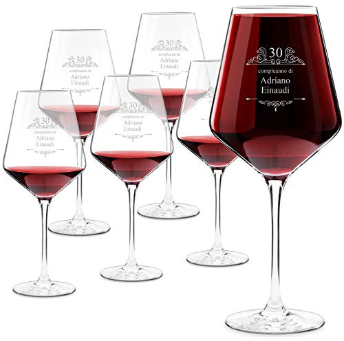 Maverton Calici da vino Avant-Garde - incisione personalizzata - 490 ml - set da 6 pezzi in vetro - ideale per vino rosso e bianco - regalo di compleanno unico per l’ uomo - Compleanno