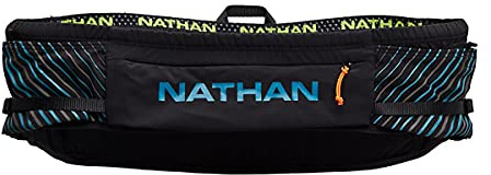 Nathan Running Belt Pinnacle Hydration Waistbelt/WaistPack. Includes Soft Flask, Storage, Zipper Pocket. for Running, Hiking Fanny Pack. No Bounce! (L/XL, Black/Blue)