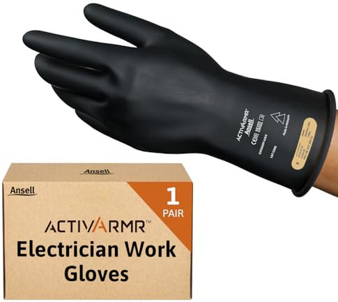 Ansell ActivArmr Guanti Dielettrici per Elettricisti, Classe 00 (Tensione fino 500V), Protezione per Lavori Elettrici, Lattice di Gomma Isolante, 28cm, Nero, Taglia XL (1 Paio)