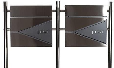 Birendy Design Doppel Briefkastenständer Set (Ständer und 2 Briefkästen mit Zeitungsfach) Edelstahl 120 cm hoch in Mehreren Farb Designs (Set mit HPB932-32 Edelstahl verzinkt)