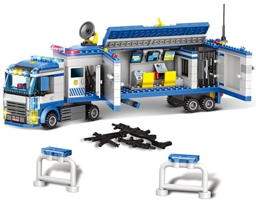 City Police Mobile Command Center Truck Building Blocks, Mobile Police Unit with Prison , Cop Cars STEM Construction Toy Kit , Birthday Xmas Gifts for Kids, Boys, and Girls Ages 6+ (484 Pieces)