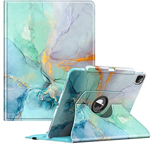 FINTIE Fodral för iPad Pro 12.9 2022/2021/2020/2018 (6e/5e/4e/3:e generationen) - [Pencilförvaring] 360° roterande standbyväska/väckarklocka, svängbar ficka, smaragdmarmor | Skyddsfodral med pennhållare, 360 graders vridbar stativ, automatisk sömn/väckningsfunktion, smaragd marmor