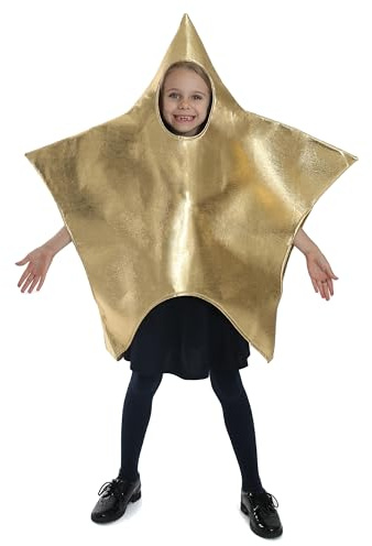 Kids Star Christmas Costume - Large - Large Gold Star Costume with Face and Arm Holes - Boys Girls Childs Fun Novelty Xmas Nativity Play Festive Fancy Dress Costume