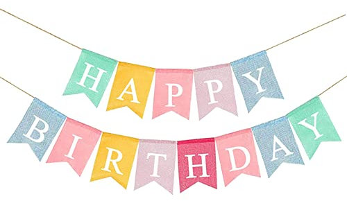 DOJoykey Burlap Fabric HAPPY BIRTHDAY Banner, Reusable Pastel Color Birthday Bunting Flag Garlands for Home Outdoor Birthday Party Decoration